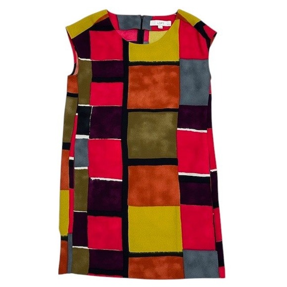 LOFT Color Block Dress Sleeveless Shift Casual Career Party Size 2P‎ - Picture 5 of 13